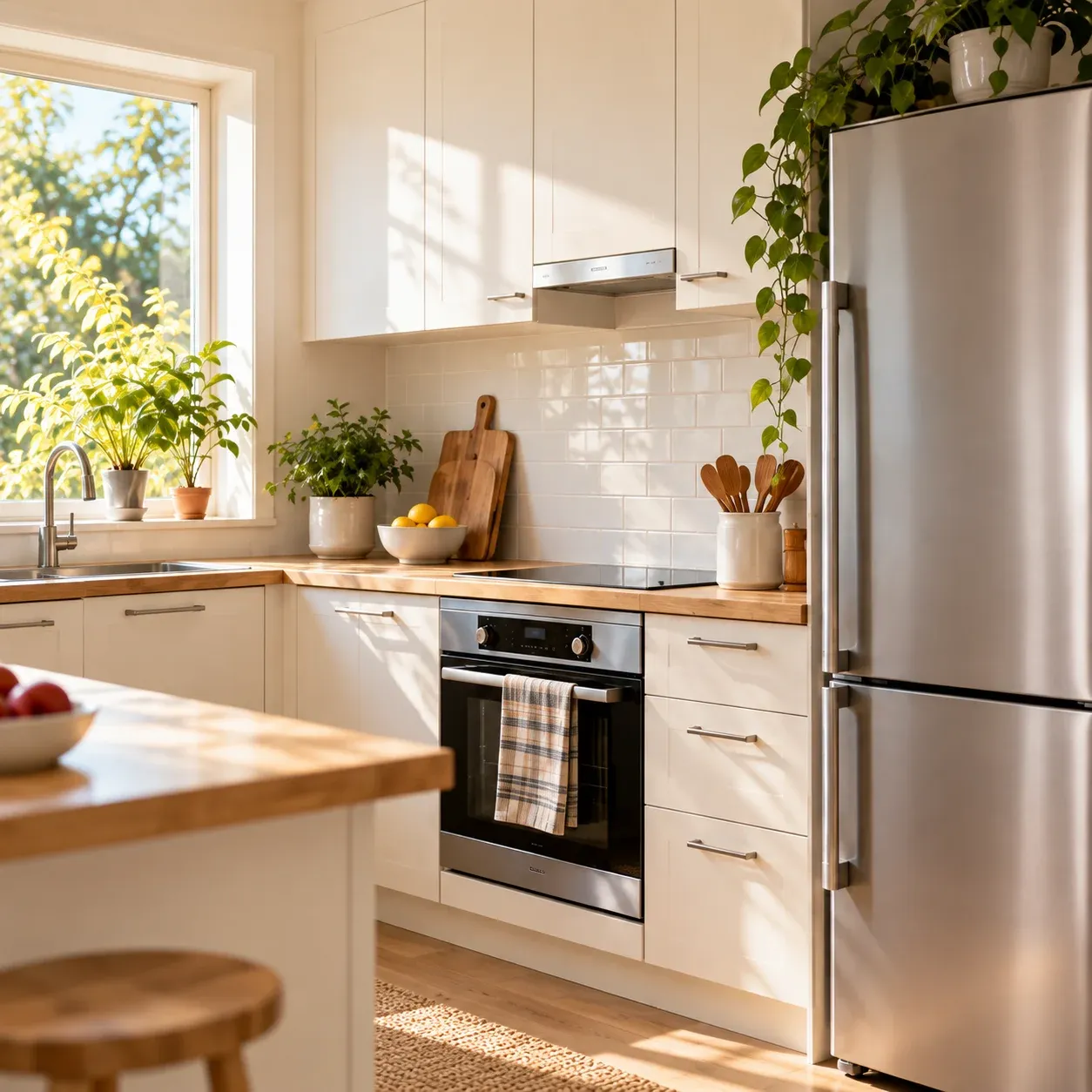 A sunlit kitchen with the everyday appliances that make a house a home